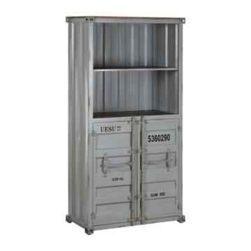 Bufet vintage, stil industrial, din metal, gri, cu 2 uși și rafturi deschise, decor de container maritim, 168 x 87 x 44 cm, „Cargo” - Img 2