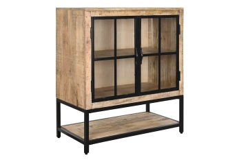 Bufet-vitrină stil industrial din lemn de mango și metal, natur și negru, cu 2 uși vitrate și raft inferior deschis, 100 x 85 x 45 cm, „Arcole” - Img 7