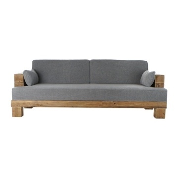 Canapea 3 locuri din stofă gri, cu cadru din lemn masiv reciclat și picioare masive, aspect rustic, 82 x 224 x 95 cm, „Rovere”