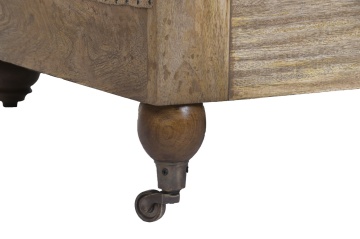 Canapea Chesterfield 2 locuri din piele naturală maro închis, cu cadru din lemn de mango și iută la vedere, pe roți, 80 x 190 x 77 cm, „Cassis” - Img 7