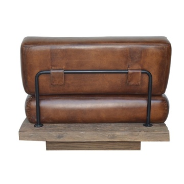 Canapea modulară 1 loc din piele naturală maro, cu bază din lemn reciclat și spătar pe cadru metalic, aspect rustic, 82 x 90 x 90 cm, „Oxford” - Img 2