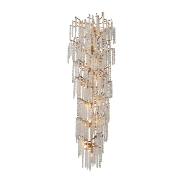 Candelabru din metal, auriu, șiruri de cristale din sticlă, 200 x 60 cm, „Cascade”
