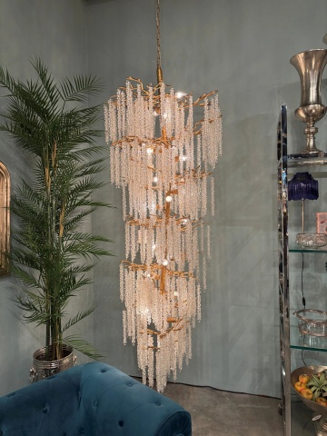 Candelabru din metal, auriu, șiruri de cristale din sticlă, 200 x 60 cm, „Cascade” - Img 2