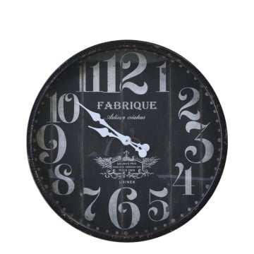 Ceas de perete negru antichizat, din metal și sticlă, Ø60 cm, „Fabrique”