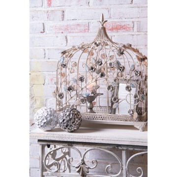 Colivie decorativa, alb, din metal, motive florale, aspect vintage - Img 2