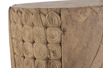 Coloană decorativă din lemn masiv de tec, maro, cu Buddha sculptat manual, finisaj natural, 103 x 40 x 40 cm, „Ayutthaya” - Img 6