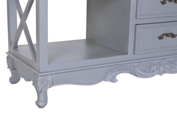 Comodă cu sertare shabby chic din lemn de paulownia, gri și natur, cu 4 sertare, 4 rafturi deschise și decor sculptat, 84,5 x 132 x 40 cm, „Auria” - Img 5