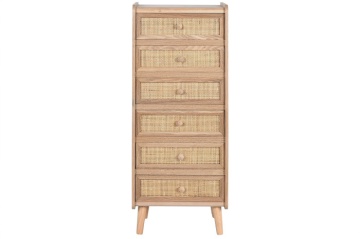 Comoda natur din lemn de paulownia si rattan, 40X30X104 cm