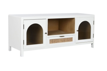 Comoda TV alba , din lemn de Paulownia si sticla „Elegance” - Img 11
