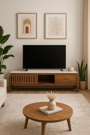 Comoda TV din lemn de acacia si marmura " Terrazo " - Img 2