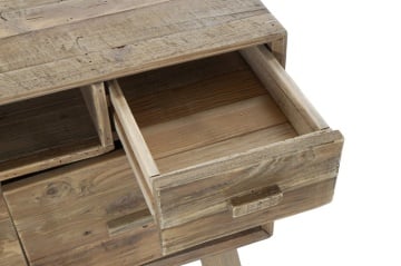 Comodă TV living din lemn reciclat, natur, cu 4 uși, 2 sertare, 2 nișe deschise și picioare oblice, finisaj antichizat, 65 x 180 x 48 cm, „Aubeline” - Img 3