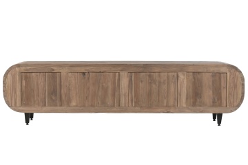 Comodă TV lungă din lemn de tec reciclat, maro, cu 4 sertare și picioare metalice, aspect rustic, 50 x 200 x 45 cm, „Granville” - Img 3