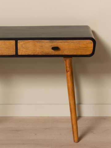 Consolă din lemn de mango, cu 2 sertare, blat negru și picioare conice, natur, finisaj satinat, 103.5×50×76 cm, „Onor" - Img 5