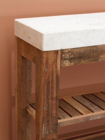 Consola din lemn reciclat si marmura, aspect rustic, Greta - Img 6