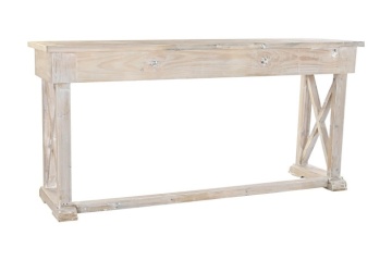 Consolă hol în stil farmhouse, din lemn de pin reciclat, natur, cu 3 sertare, blat cu romb central și traverse în X, 86 x 184,5 x 48 cm, „Pinora” - Img 7