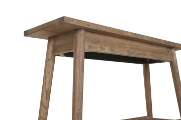 Consolă hol mid century din lemn de ulm reciclat, maro, cu raft din bare rotunde și picioare înclinate, 76 x 120 x 35 cm, „Carteret” - Img 5