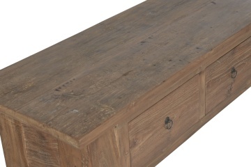 Consolă hol rustică din lemn reciclat, maro, cu 4 sertare, mânere cu inel și picioare balustru cu fațete, 78 x 200 x 45 cm, „Avranches” - Img 5