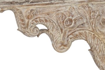 Consolă hol sculptată din lemn, natur, cu raft, friză florală, arcade polilobate și stâlpi sculptați, 91 x 233 x 47 cm, „Imperial” - Img 8