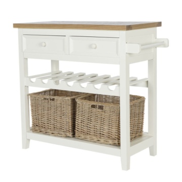 Consolă hol shabby chic din lemn de paulownia, alb, cu 2 sertare, raft pentru sticle, raft jos și blat gri, 80,5 x 88 x 38 cm, „Vinara” - Img 2