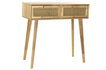 Consolă natur cu 2 sertare din lemn de cauciuc și rattan, 80,5X30X78 cm
