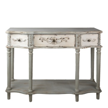 Consolă shabby chic din lemn, 3 sertare, finisaj gri antichizat, 120 cm, „Jacinthe"