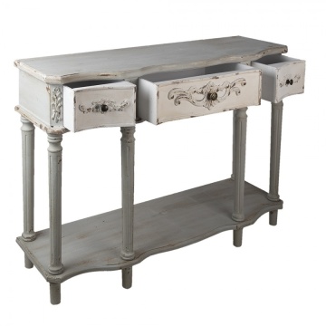 Consolă shabby chic din lemn, 3 sertare, finisaj gri antichizat, 120 cm, „Jacinthe" - Img 3