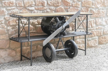 Consolă tip bar din metal și lemn, negru, "Airplane" - Img 2