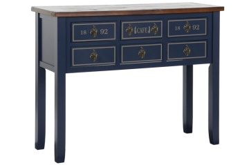 Consolă vintage albastru marin din lemn de paulownia, „Cafe 1892"