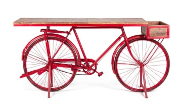 Consolă vintage tip bar din metal roșu antichizat și lemn de mango, „Bycicle"