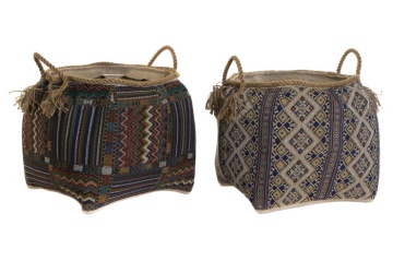 Coș de depozitare decorativ natural din fibre și bumbac, "Natural"