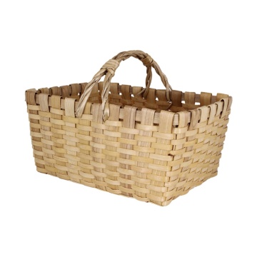 Coș de picnic din lemn natur, împletit manual, cu mânere, 27 × 37.5 × 27 cm, „Kerstin"
