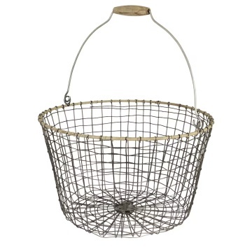 Coș rustic din zinc rotund, mic, mâner din lemn, Ø 30 cm, „Alvar"