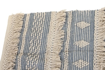 Covor din bumbac țesut manual, albastru și alb, 160 x 230 cm, 1600 gr, „Cotton Carpet Blue" - Img 3