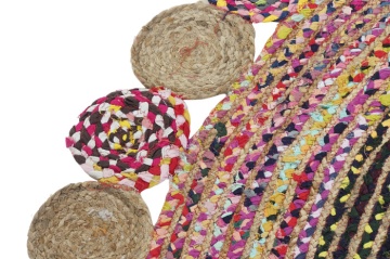 Covor rotund din bumbac și iută împletit manual, multicolor, Ø 200 cm, 2100 GSM, „Cotton Jute Carpet Multicolored" - Img 3