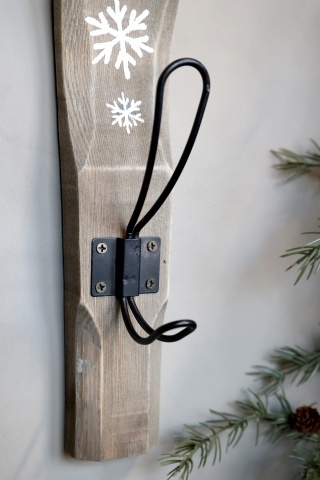 Cuier decorativ de perete din lemn, cu motive cu fulgi de zăpadă, H35 cm, „Vintage Hook” - Img 5