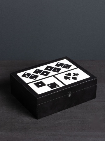 Cutie cu zaruri, carti de joc si domino, din rasina, Game box - Img 2