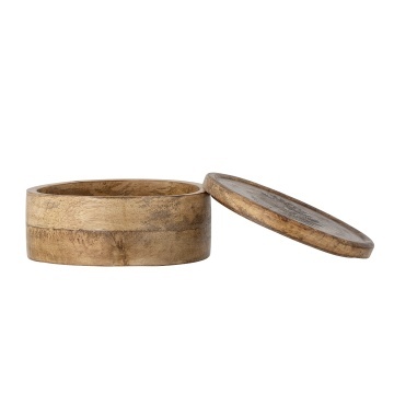 Cutie decorativă cu capac din lemn de mango, cu model gravat, natur, 19,5x9,5 cm, „Moya"