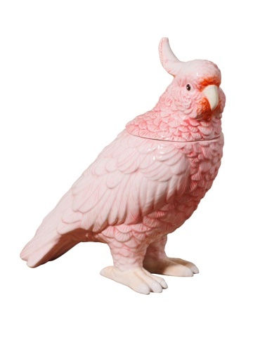 Cutie decorativa, din ceramica, roz, in forma de papagal, Parrot