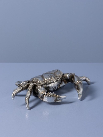 Cutie decorativă din rășină argintie în formă de crab, capac detașabil, finisaj antichizat, 7 x 28,5 x 18,5 cm, „Océane” - Img 7