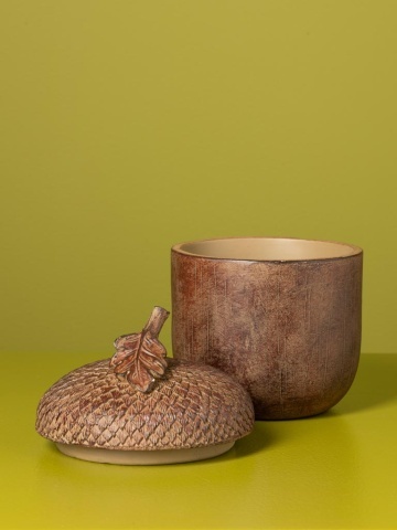 Cutie decorativă din rășină, maro, în formă de ghindă, capac cu frunză de stejar, finisaj antichizat, 18,5 x 13,5 cm, „Sous-Bois” - Img 4