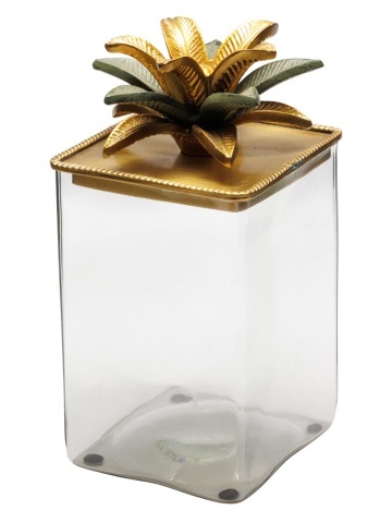 Cutie decorativa, din sticla si alama, H21cm, Palmas