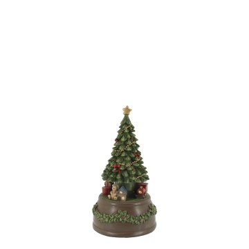 Decorațiune cutie muzicală, din acril, pictată manual, cu brad de Crăciun rotativ și melodie Jingle Bells, 10x19 cm, „Noël"