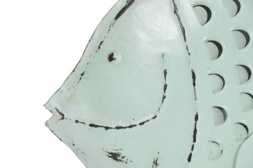 Decorațiune de perete tip pește, stil marin, culoare albastru deschis, din metal, „Ocean Fish” - Img 3