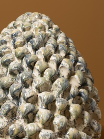 Decorațiune din ceramică în formă de anghinare, natur și gri, petale în relief, finisaj glazurat, 24 x 20 cm, „Artichoke” - Img 5