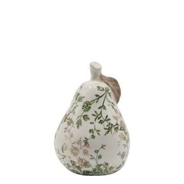Decorațiune pară din ceramică antichizată, pictată manual, cu decor floral-vegetal, 16,5x11,5 cm, „Grasse"