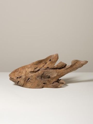 Decoratiune sculptata manual din lemn de tec, H21 cm, "Antique Shore" - Img 2