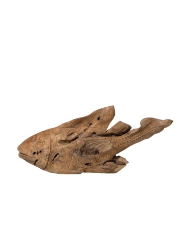 Decoratiune sculptata manual din lemn de tec, H27,5 cm, "Antique Shore"