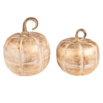 Dovleac decorativ, auriu, din lemn, H18 cm, Pumpkin - Img 2
