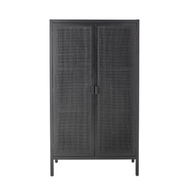 Dulap din lemn masiv și rattan, negru, cu uși din rattan și finisaj lăcuit, 85x40x150 cm, „Marikka"