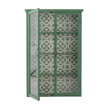 Dulap din lemn masiv verde cu uși vitrate și model floral interior, 81×18×122 cm, „Hazem" - Img 2